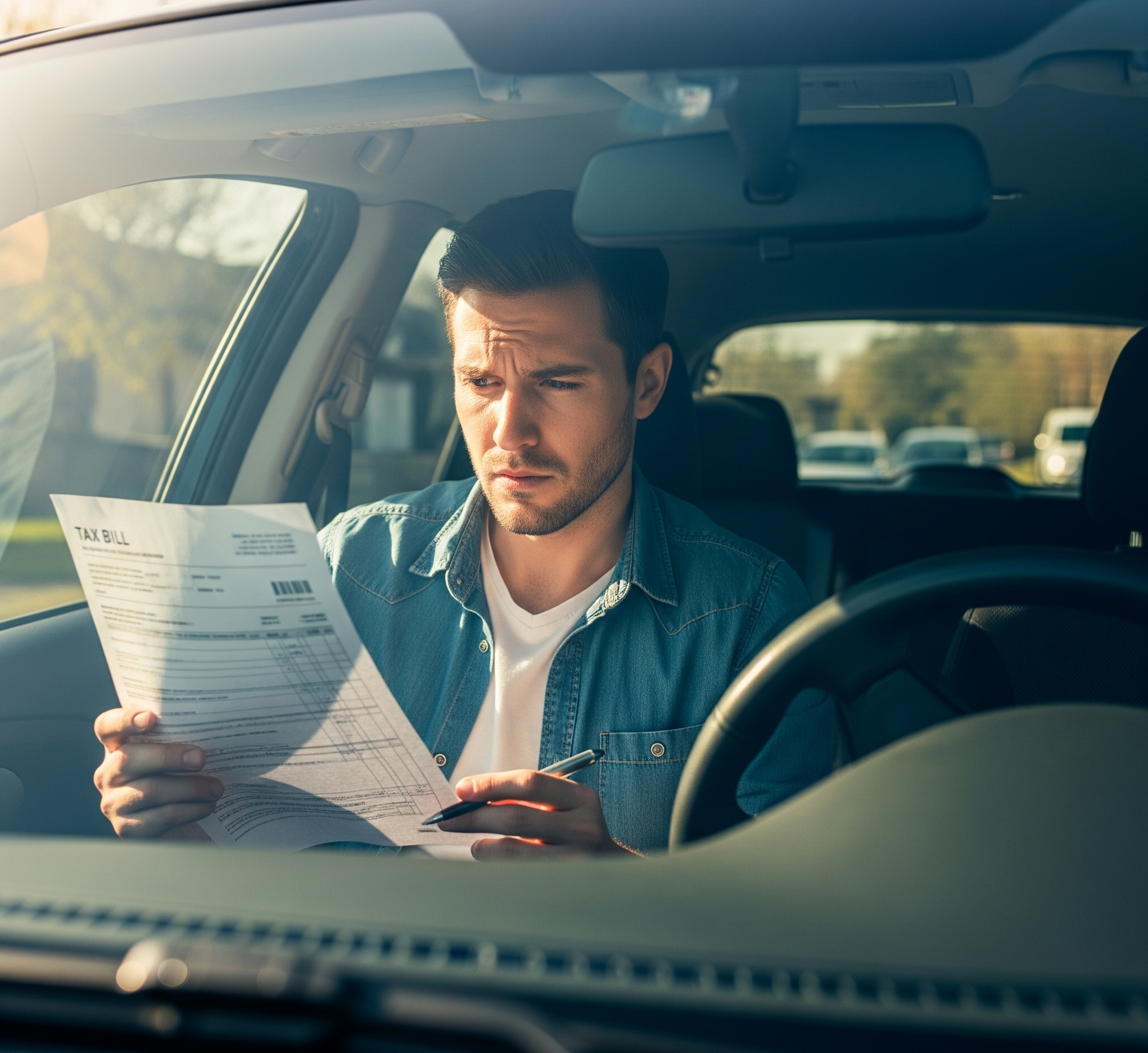 자동차 안에서 자동차세를 확인한 사람