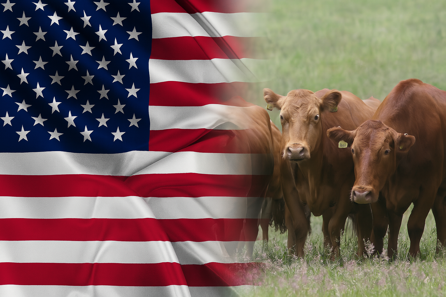 미국 국기와 미국산 수입 소고기