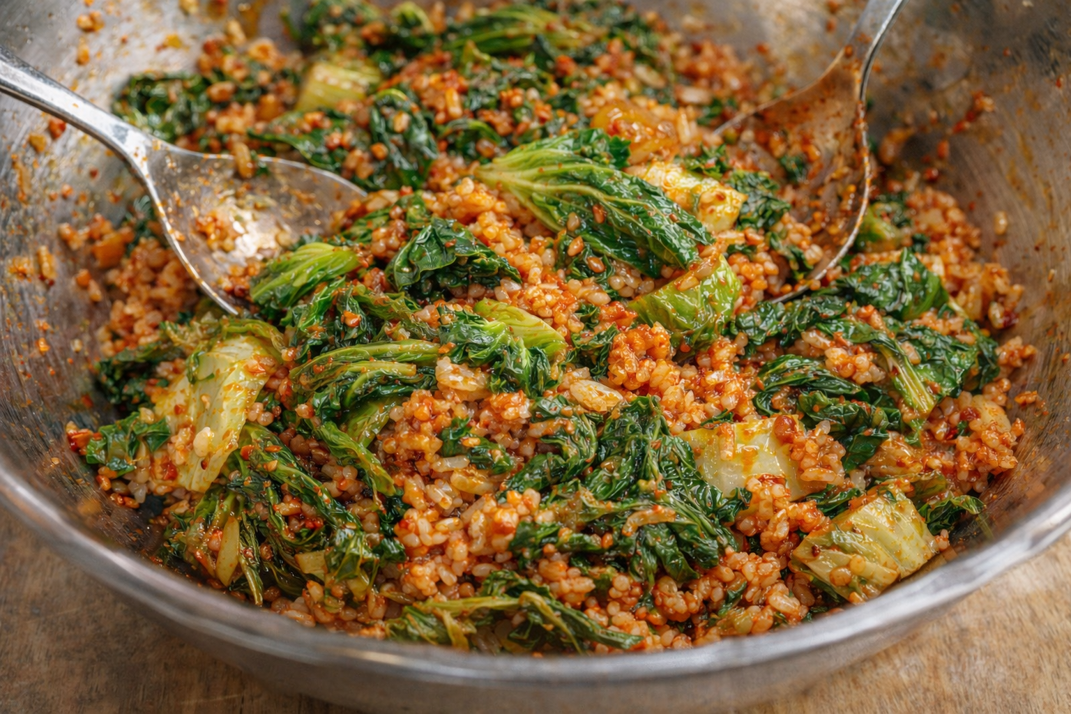 양푼에 비빈 봄동 비빔밥