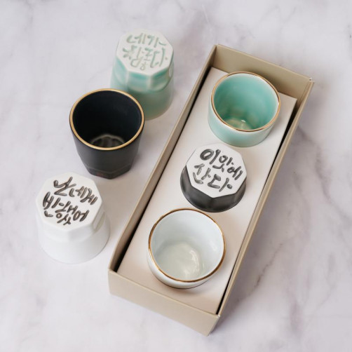 광주 우수공예문화상품 지정 도자 잔 세트(소주잔 3개+엽서+쇼핑백포장)