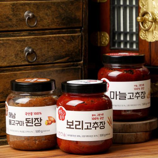 행복한밥상 전통장세트3종(해남물고구마된장500g+보리고추장500g+마늘고추장500g)