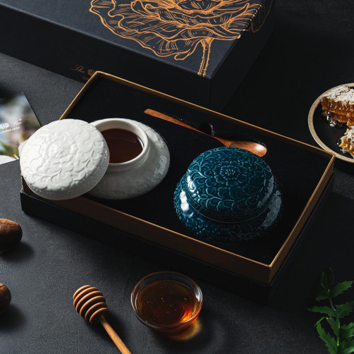 더비 단지 도자기 벌꿀 선물세트 1.2kg(아카시아꿀, 밤꿀 각 600g)