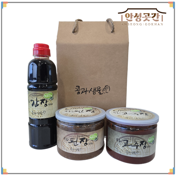 100% 국산 대두 장류 선물세트 1.5kg(고추장, 된장, 간장 각 0.5kg) 