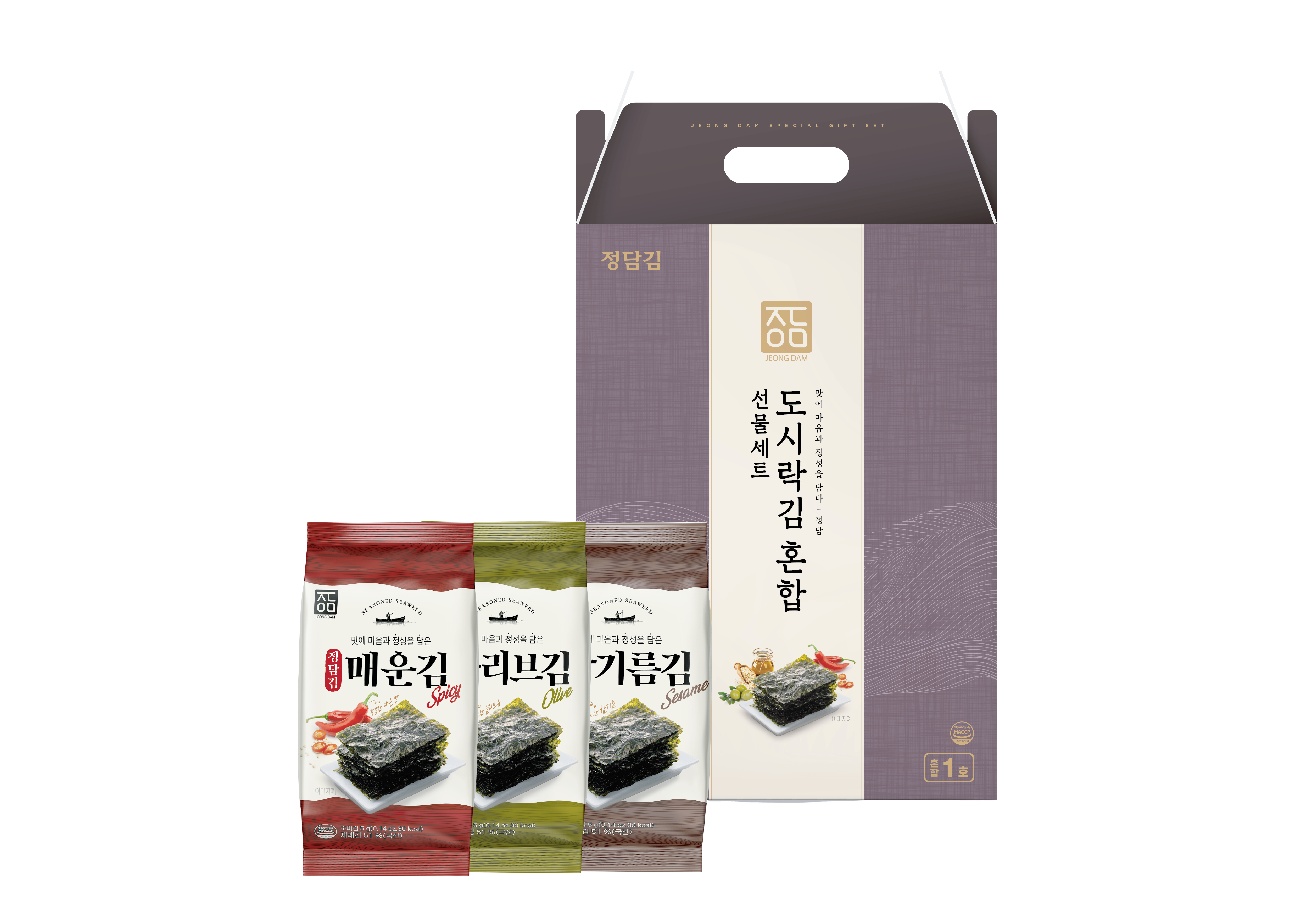 직접 수매하는혼합1호 도시락김 선물세트 81봉(참기름김, 올리브김, 매운김 각 9봉*3개)