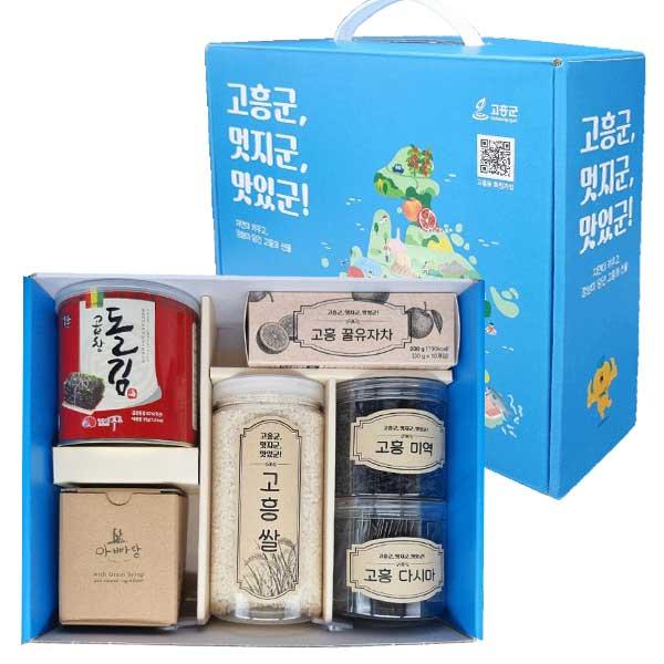 농수산물 꾸러미 6종 세트(고흥 쌀, 유자차, 미역, 다시마, 곱창돌김, 과일잼 각 1개)