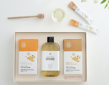 아카시아 병꿀, 스틱 2종 선물세트 760g(병꿀 520g+꿀스틱 120g*2개)