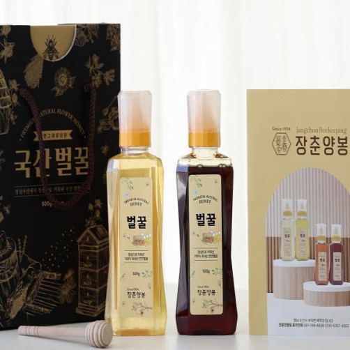 장춘벌꿀 2종 선물세트 1kg(아카시아 꿀, 밤잡화 꿀 각 0.5kg*2개)