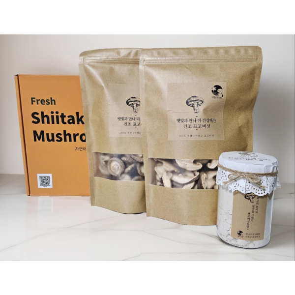 건표고버섯, 표고분말 선물 3종세트 350g(슬라이스100g+통150g+분말100g)