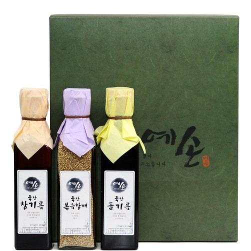 예손참기름선물세트(국산 참기름 270ml+들기름 270ml+참깨 150g) 예손참기름선물세트(국산 참기름 270ml+들기름 270ml+참깨 150g)