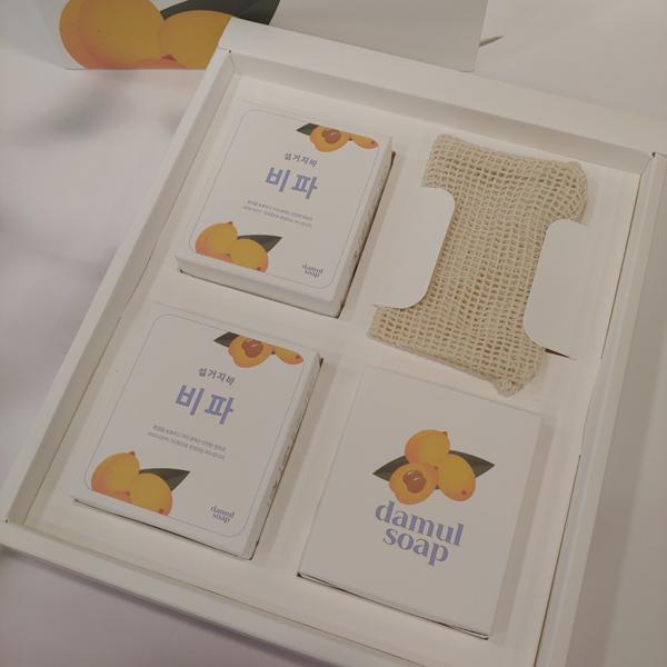 비파 주방비누 세트 450g(주방비누 3구*150g+린넨 비누망)
