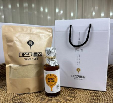 국산 들기름 미숫가루 선물세트 850g(들기름 350ml+미숫가루 500g+선물박스)