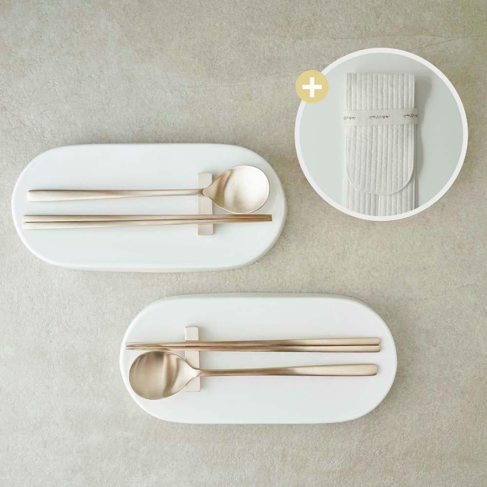 명인이 만드는 광명유기 유기수저 2인 세트(수저 2벌+젓가락 2벌+누비집)