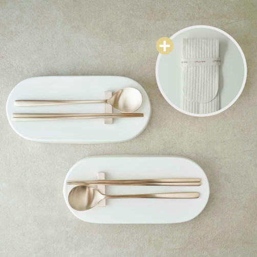 명인이 만드는 광명유기 유기수저 2인 세트(수저 2벌+젓가락 2벌+누비집)