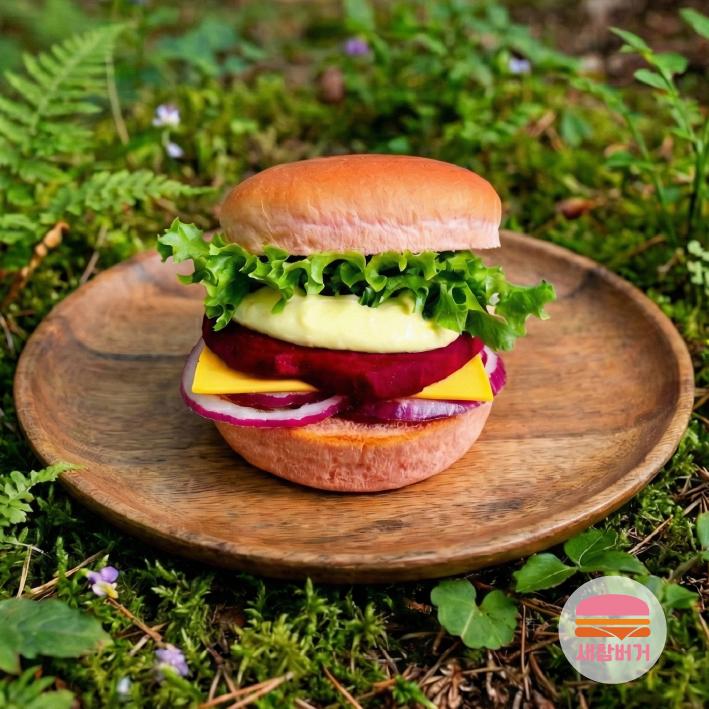 새참 수제버거 밀키트 세트(번+패티+치즈+양파+비트+버섯+핑크, 콩소스+디저트티)