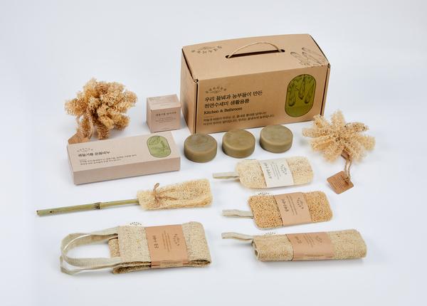 제로웨이스트 세트 6개(천연 수세미 5종+생들기름 설거지바 1개)