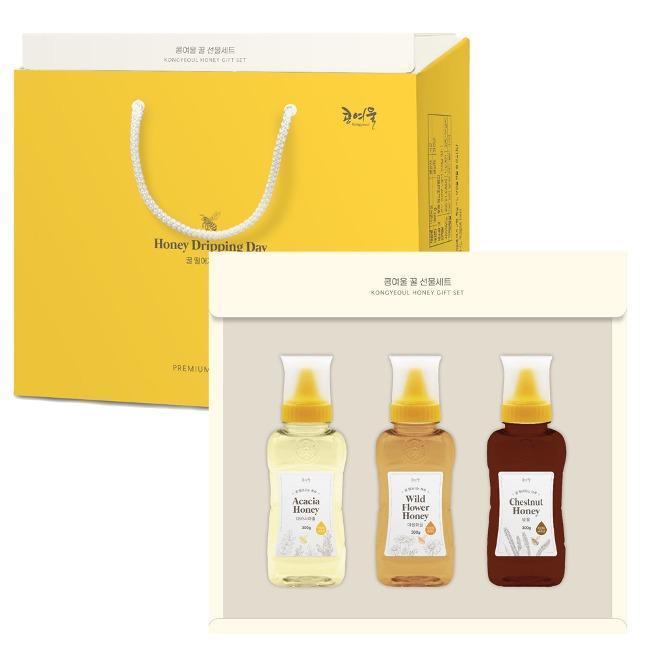콩여울 꿀 선물세트 900g(야생화꿀, 아카시아꿀, 밤꿀 각 300g)