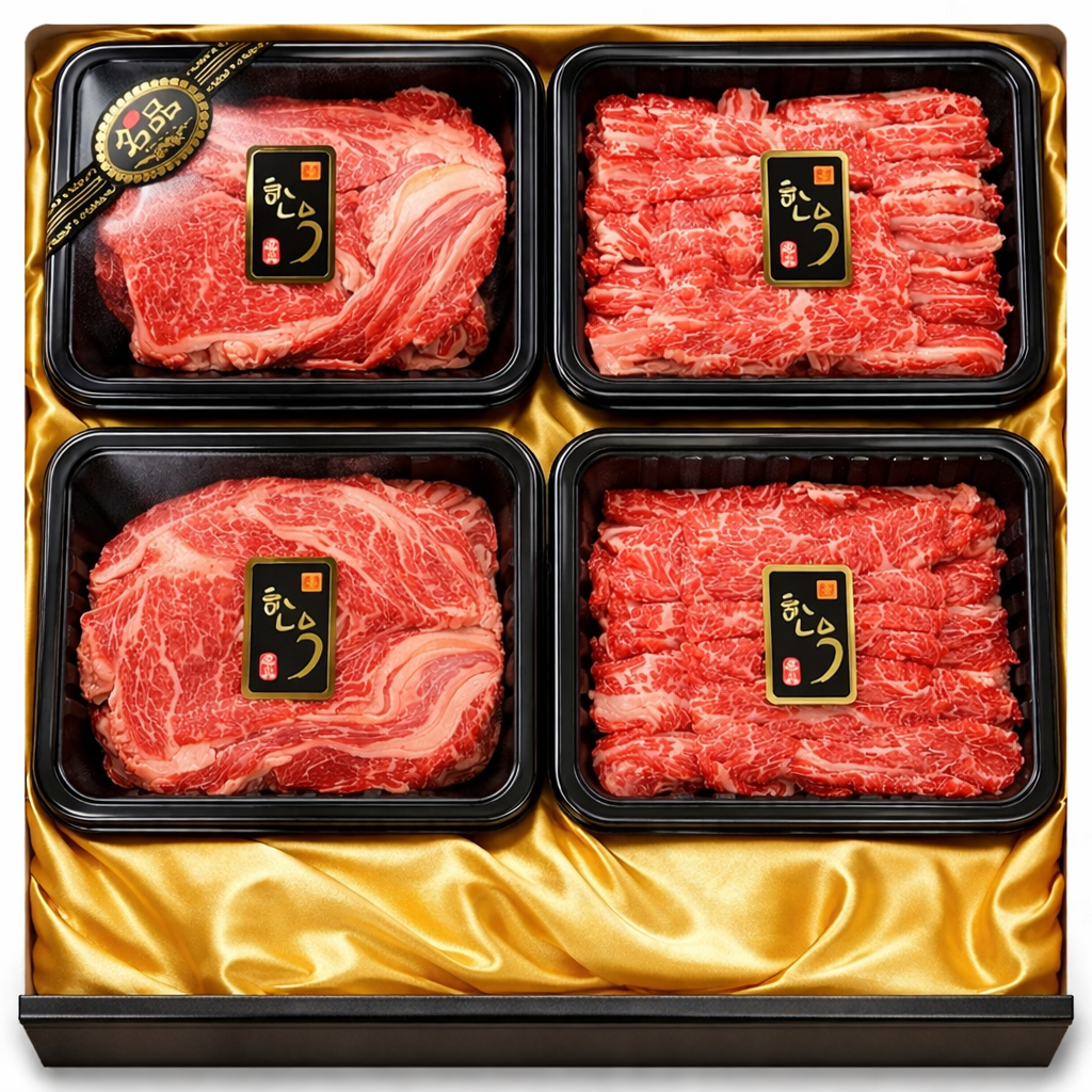 국내산 한우명품세트 2.8kg(등심 0.7kg*2팩+갈비살 0.7kg*2팩)