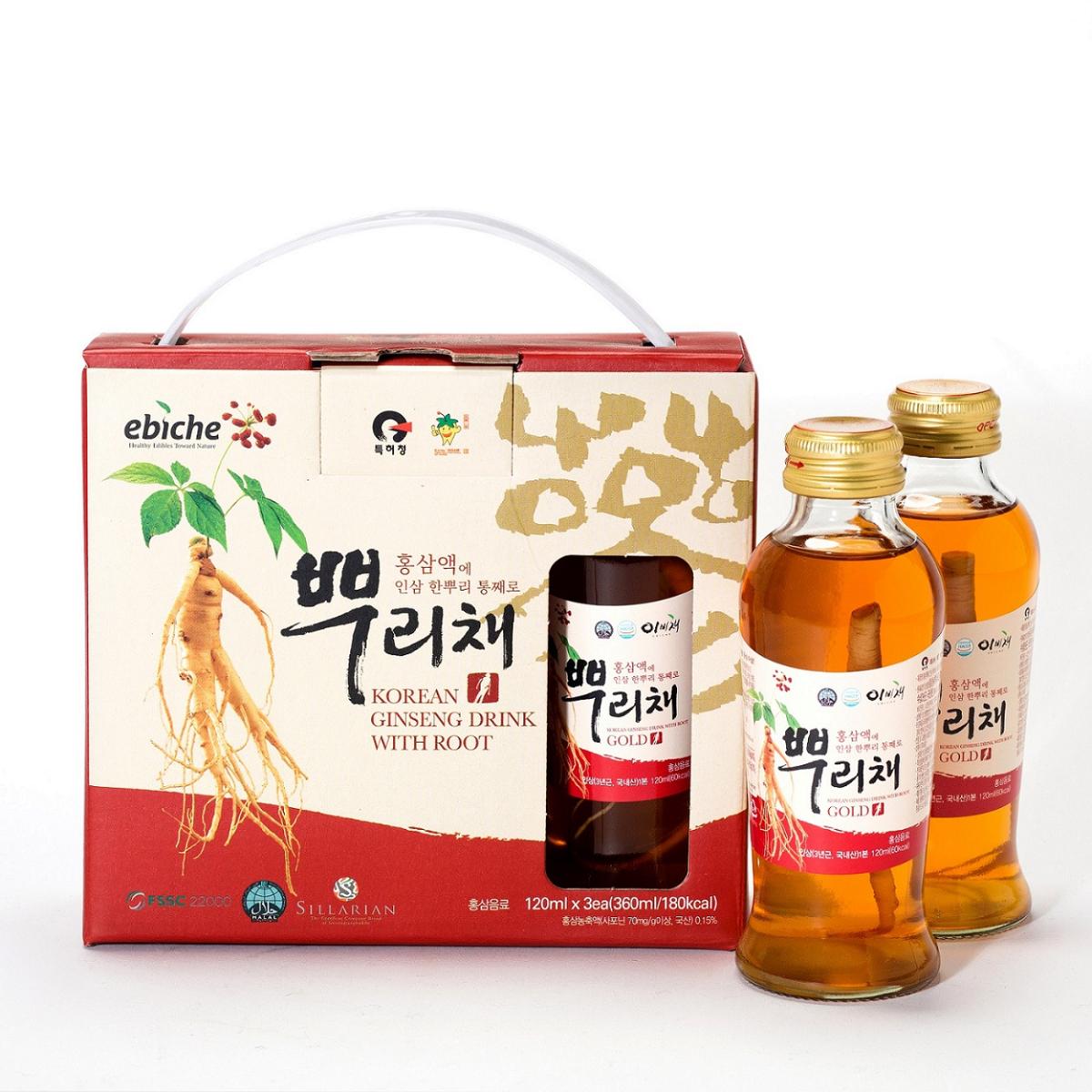 홍삼액에 인삼이 한뿌리 통째로 뿌리채 1.44L(120ml*3병*4세트)