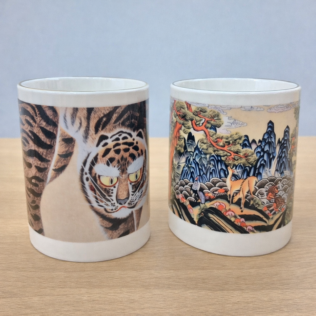 민화 머그컵 2종(맹호도, 장생도 각 80mm*98mm)