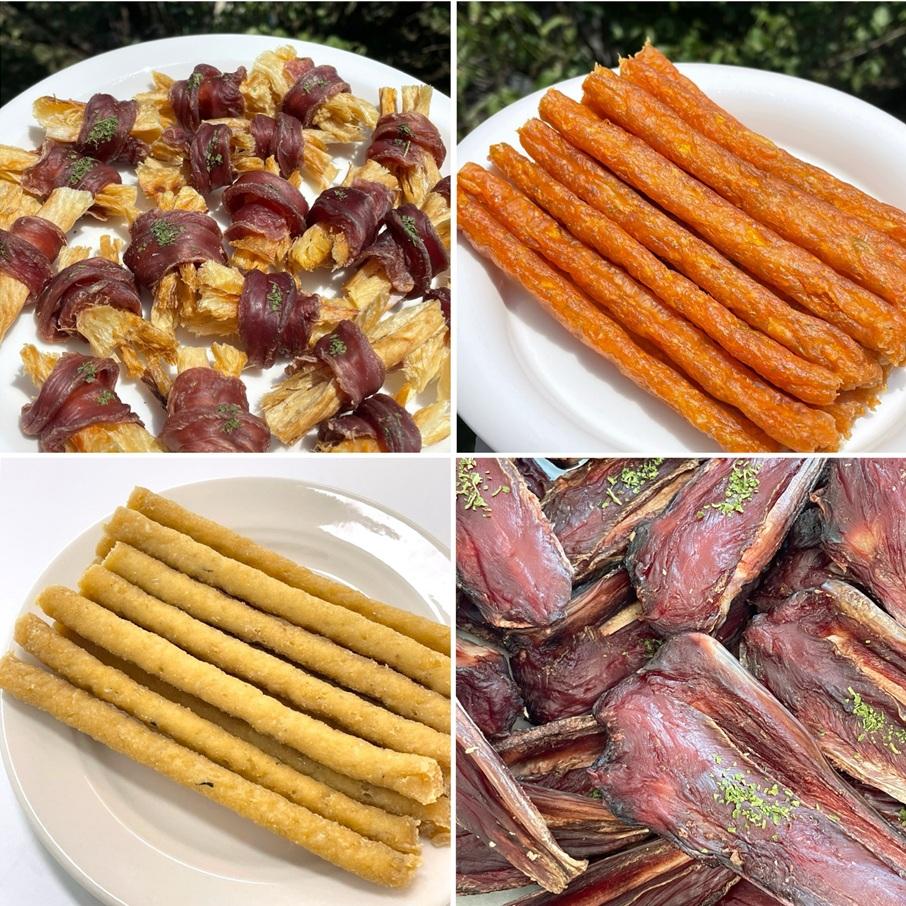 강아지 수제간식 4종(황태오리말이, 꼬꼬야채스틱, 명태두부스틱, 오리안심오돌뼈)