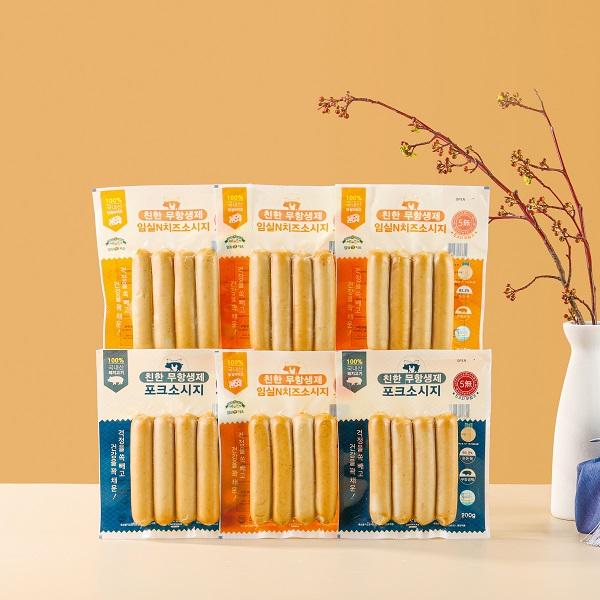 무항생제 소시지 세트 1.2kg(임실N치즈 0.2kg*4팩+포크 0.2kg*2팩)