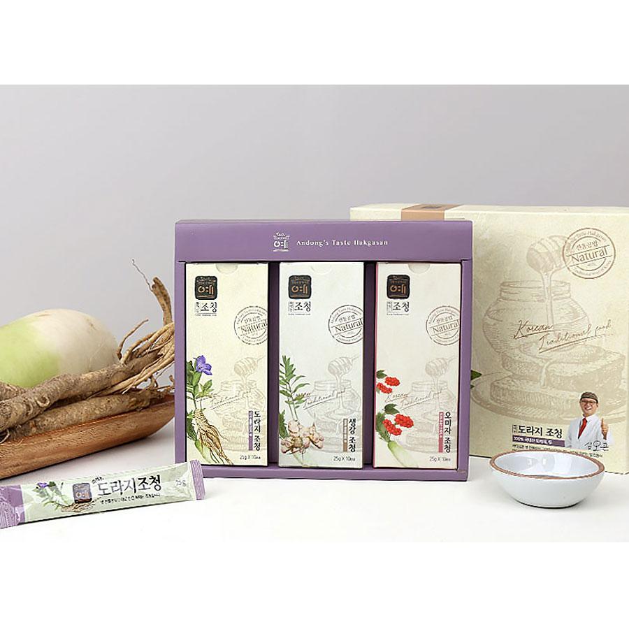 100% 국내산 스틱형 조청 750g(도라지, 생강, 오미자 각 25g*10개)