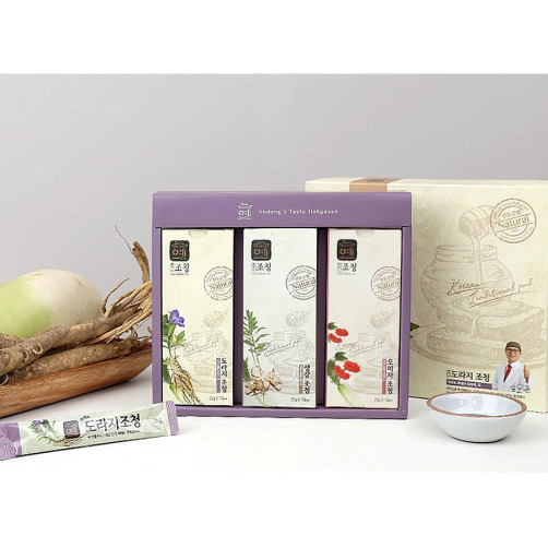 100% 국내산 스틱형 조청 750g(도라지, 생강, 오미자 각 25g*10개)
